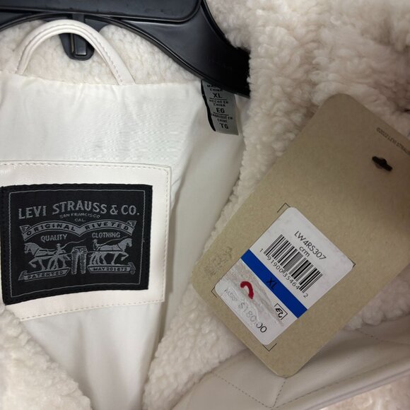 Levis Women's Stand Collar Sherpa Puffer Jacket Zip Up Pockets XL Cream NWT's. - Picture 7 of 8
